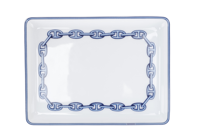 HERMES CHAINE D'ANCRE PORCELAIN SQUARE PLATE WITH BOX