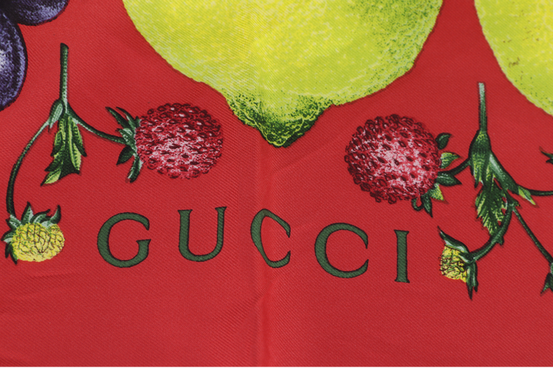 GUCCI RED FRUIT SCARF 85CM RED SILK