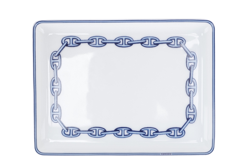 HERMES CHAINE D'ANCRE PORCELAIN SQUARE PLATE WITH BOX