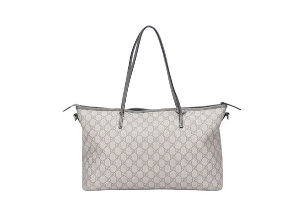 Gucci Light Grey Trim Canvas Shoulder Tote (353437 525040) with Strap & Dust Cover