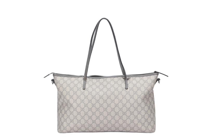 Gucci Light Grey Trim Canvas Shoulder Tote (353437 525040) with Strap & Dust Cover