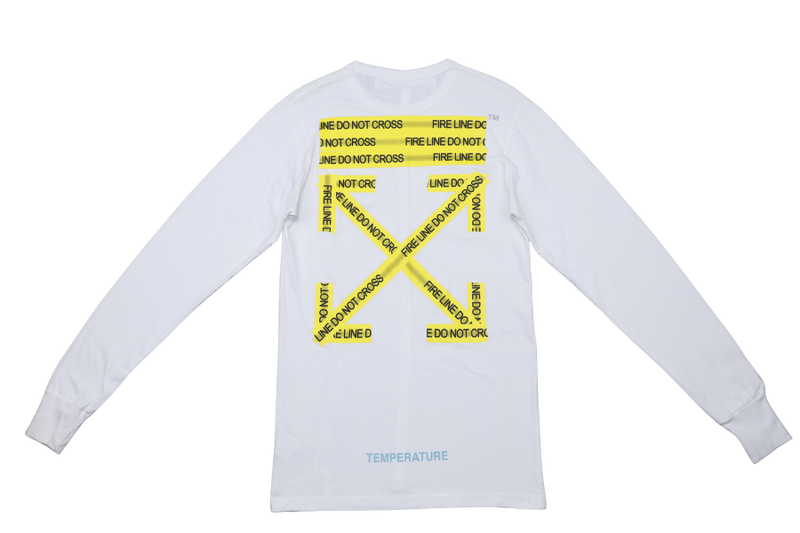 OFF WHITE T SHIRT CAUTION TAPE LONG SLEEVE SIZE XS WHITE TEMPETATURE