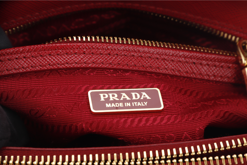 PRADA GALLERIA MINI TOTE (1BA906) RED SAFFIANO LEATHER GOLD HARDWARE WITH STRAP AND DUST COVER