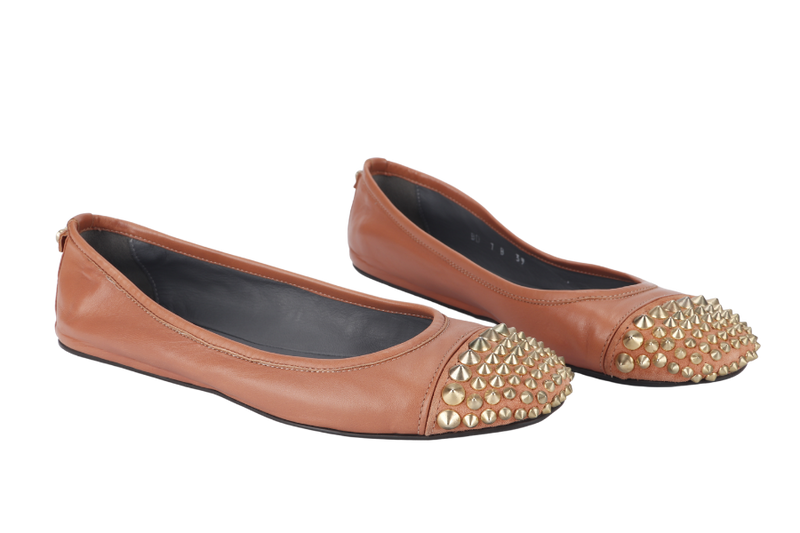 CESARE PACIOTTI ORANGE LEATHER GOLD SPIKES BALLERINA FLATS SIZE 39