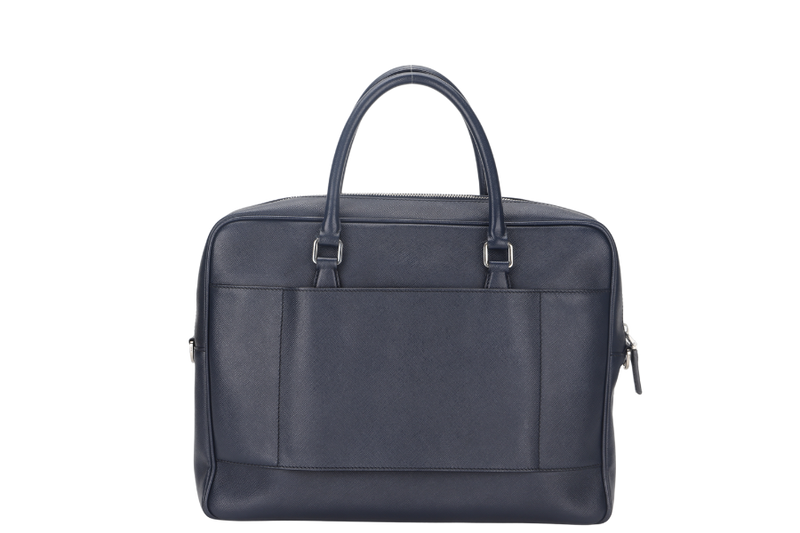 PRADA TRAVEL BRIEFCASE LARGE BALTICO SAFFIANO LEATHER (VA0891) SILVER HARDWARE WITH DUST COVER AND CARD