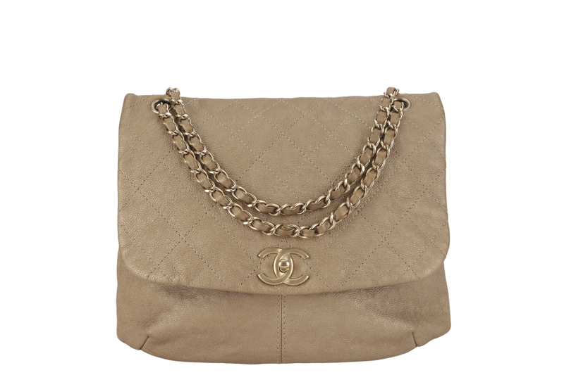 CHANEL TRIANON MESSENGER BAG (1746xxxx) GOLD DISTRESSED LEATHER GOLD HARDWARE WITH DUST COVER , CARD AND BOX