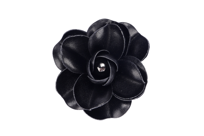 Chanel Black Hard Petal Brooch, with Box