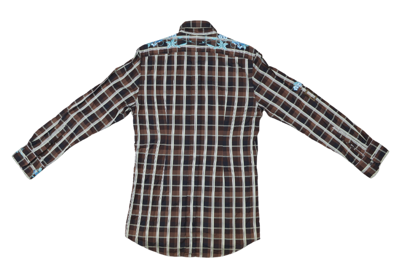 DOLCE & GABBANA BROWN CHECKED WITH BLUE FLOWER SHIRT SIZE 40