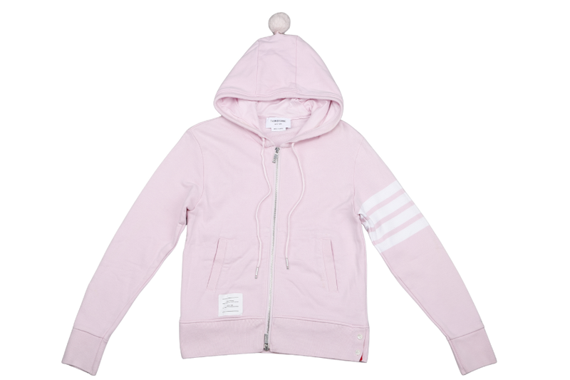 THOM BROWNE WOMEN'S PINK CLASSIC ZIP UP HOODIE 4 BAR SIZE 38