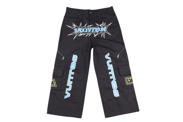 LOUIS VUITTON 1ABJ70 BLACK PRINTED DENIM PANTS SIZE 34