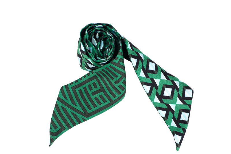 FENDI SILK WRAPPY GREEN & LIGHT BLUE ABSTRACT PATTERN, WITH BOX