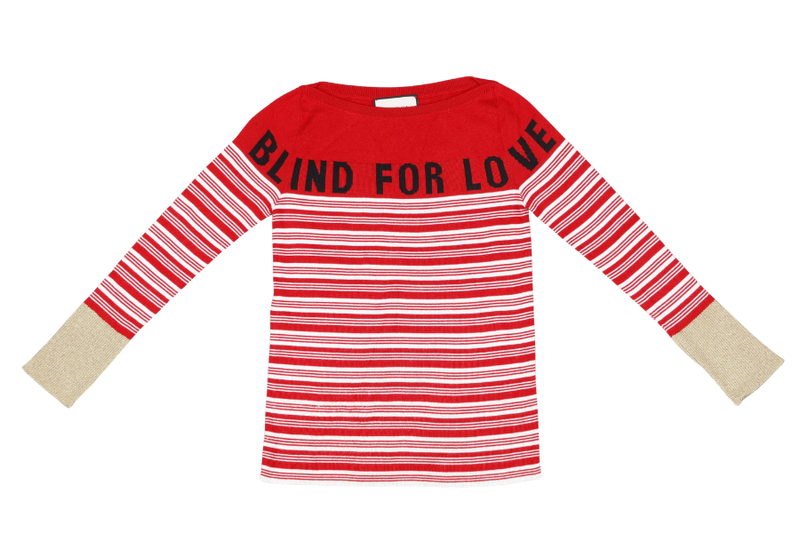 GUCCI BLIND FOR LOVE , RED STRIPED LONG SLEEVE SWEATER
