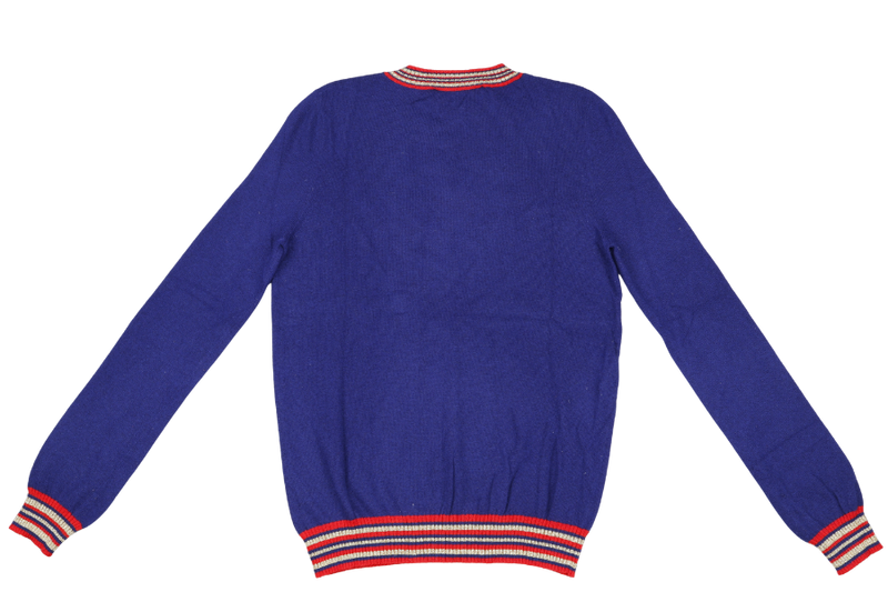 GUCCI INTARSIA CUBE SWEATER KNIT NAVY WOOL &amp; CASHMERE-BLEND