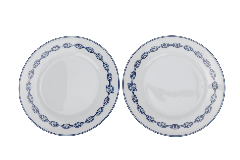 HERMES CHAINE D'ANCRE PLATE SET BLUE 22.5CM NO BOX