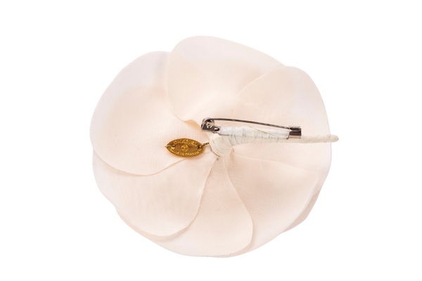 Chanel Camellia Brooch Satin White Color with Box