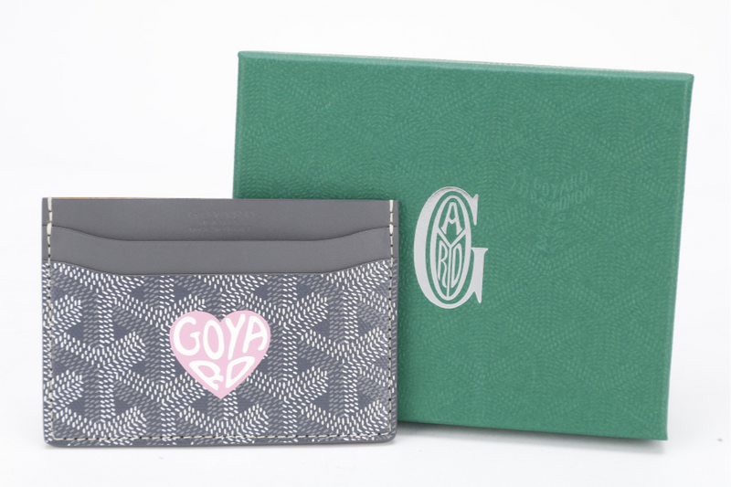 GOYARD SAINT-SULPICE GREY CARD HOLDER WITH PINK HEART WITH BOX