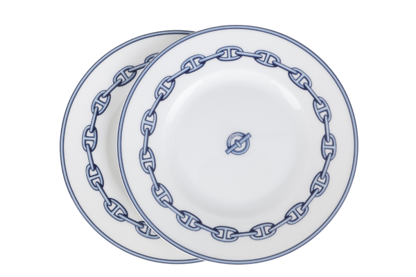 HERMES CHAINE D'ANCRE PORCELAIN ROUND PLATE X 2PCS WITH BOX