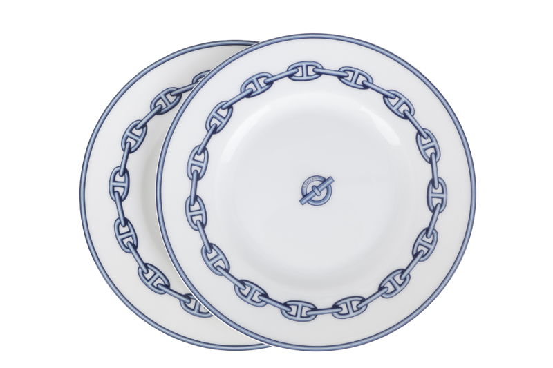 HERMES CHAINE D'ANCRE PORCELAIN ROUND PLATE X 2PCS WITH BOX