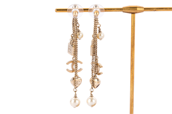 Chanel Light GP Drop Earrings Perfume Heart Shape & CC Motif
