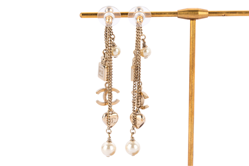 Chanel Light GP Drop Earrings Perfume Heart Shape & CC Motif