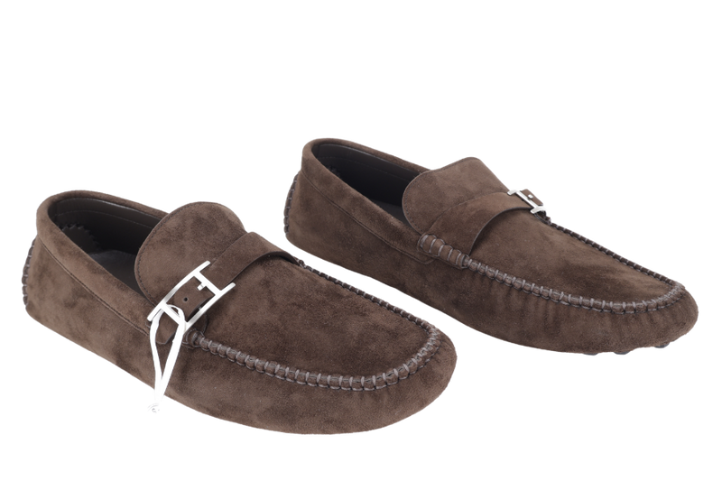 HERMES MONTEREY LOAFER DARK BROWN SIZE 43 WITH DUST COVER AND BOX