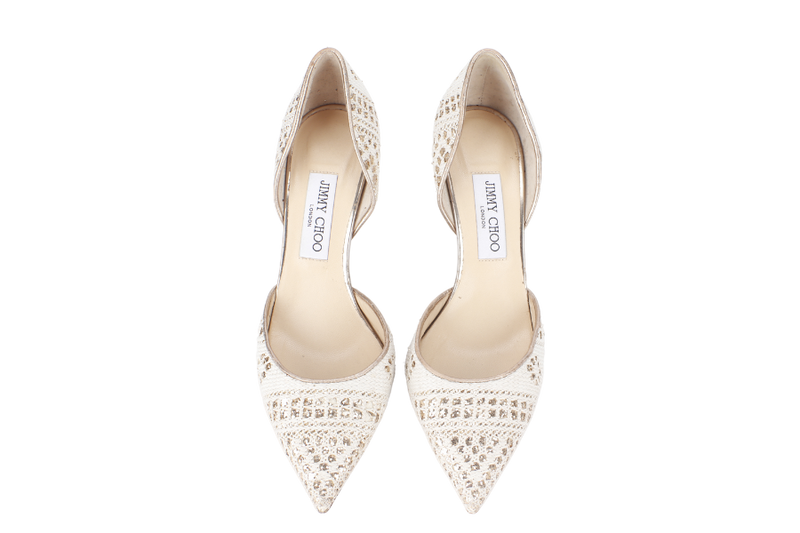 JIMMY CHOO LACE POINTED TOE PUMPS BEIGE SIZE 39.5