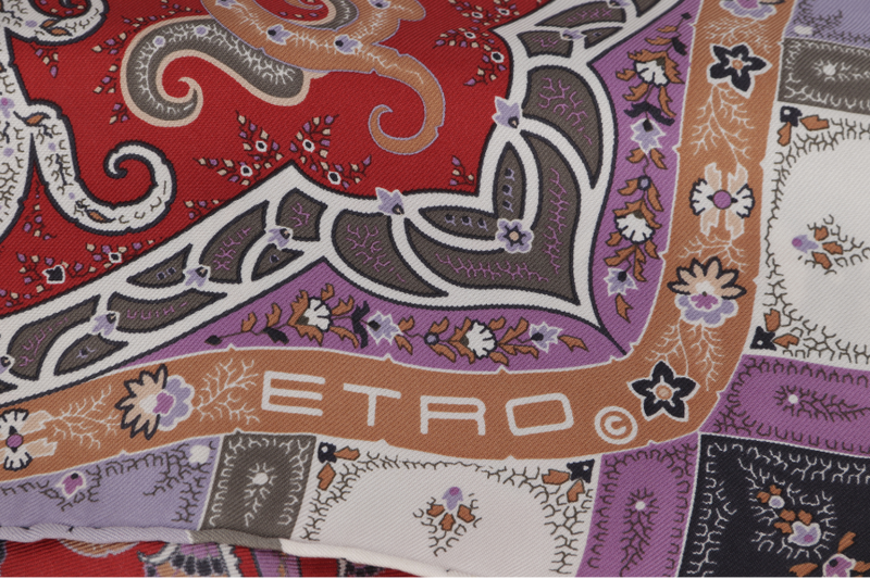 ETRO DAMASK SCARF 90CM RED PURPLE SILK