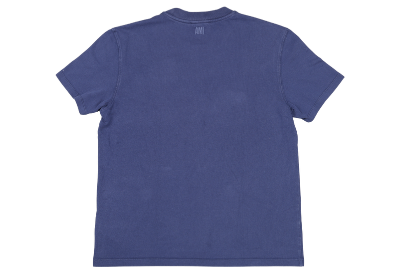 AMI COMMON CHAIN STITCH TONAL HEART T SHIRT SIZE M DARK BLUE