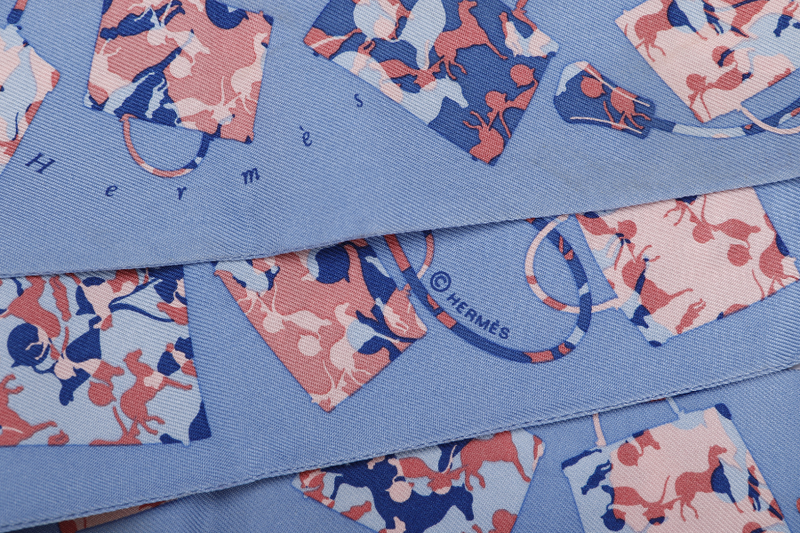 Hermes Silk Twilly Blue x Pink Kelly Bag Print