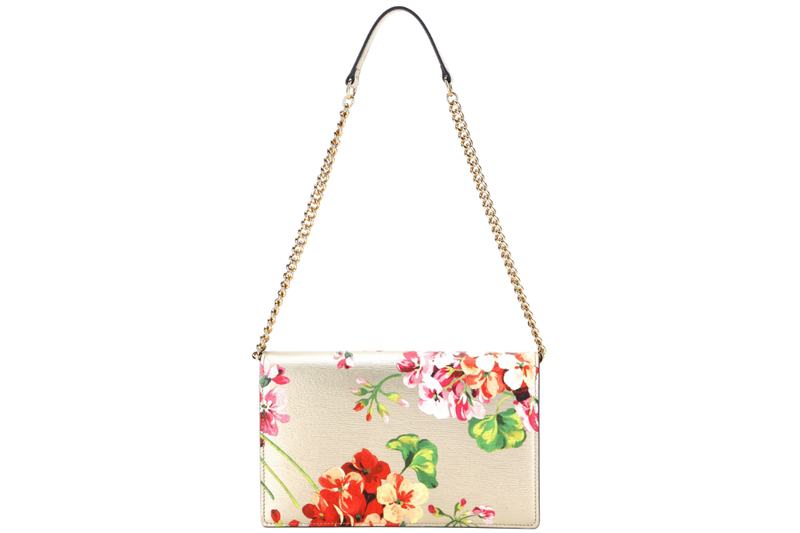 GUCCI BLOOM CHAIN WALLET (410114 493075) METALLIC GOLD LEATHER GOLD HARDWARE, NO DUST COVER & BOX
