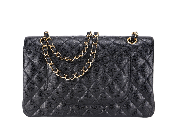 CHANEL CLASSIC FLAP (A047xxxx) MEDIUM BLACK CAVIAR GOLD HARDWARE, WITH DUST COVER & BOX