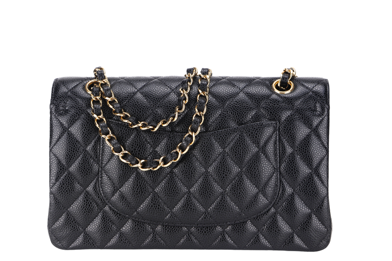 CHANEL CLASSIC FLAP (A047xxxx) MEDIUM BLACK CAVIAR GOLD HARDWARE, WITH DUST COVER & BOX