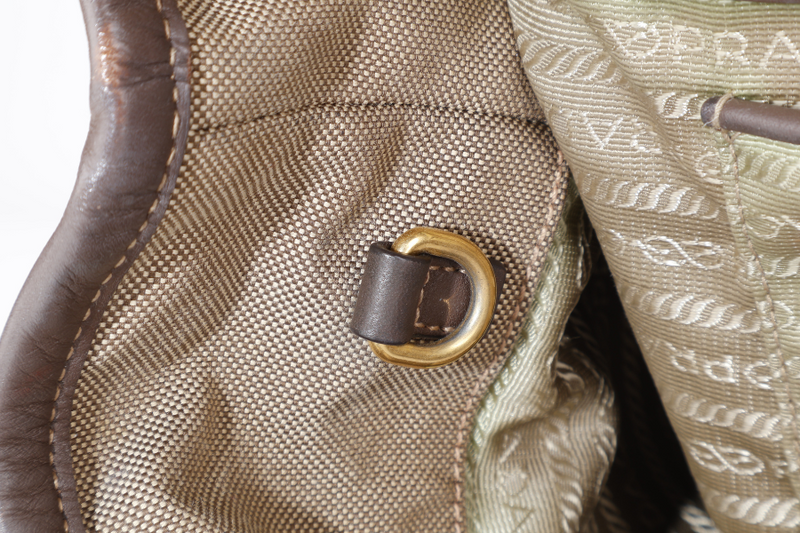 PRADA LOGO JACQUARD MEDIUM CANVAS CORDA BRUCIA GOLD HARDWARE WITH LONG STRAPS, CARD AND DUST COVER