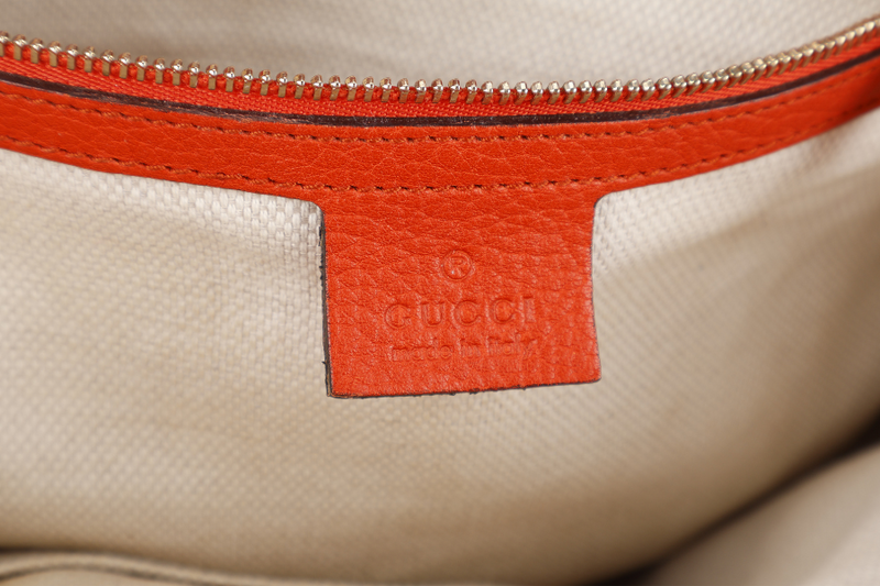 GUCCI SOHO TOP HANDLE BAG SUN ORANGE CALF LEATHER SILVER HARDWARE WITH LONG STRAPS NO DUST COVER