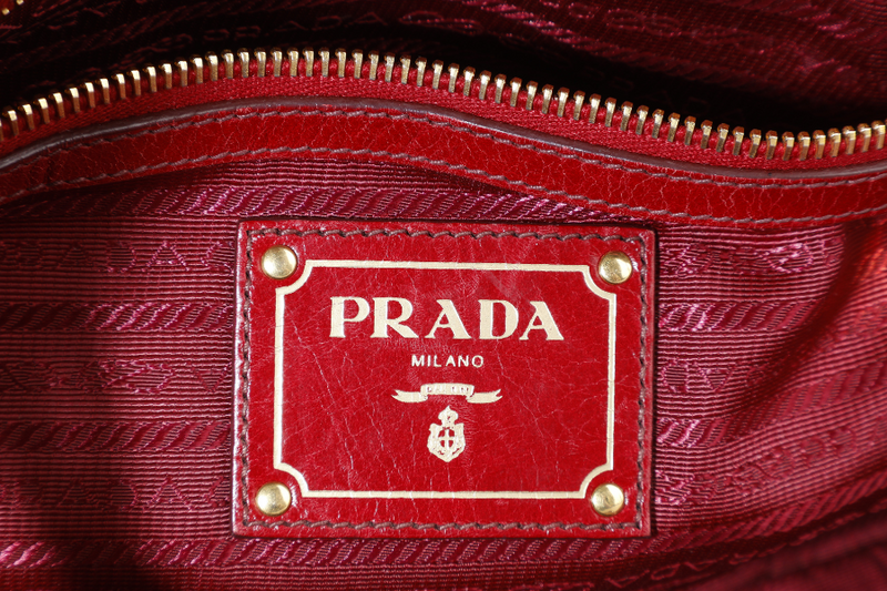 PRADA RUBINO VITELLO SHINE LEATHER SHOPPING TOTE BAG BN2533 GOLD HARDWARE WITH STRAPS