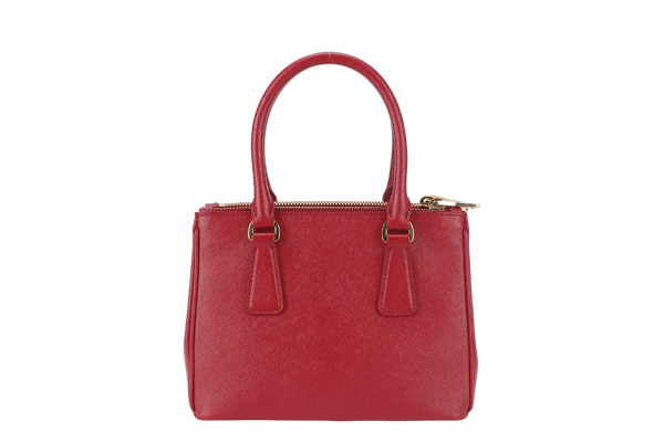 PRADA GALLERIA MINI TOTE (1BA906) RED SAFFIANO LEATHER GOLD HARDWARE WITH STRAP AND DUST COVER