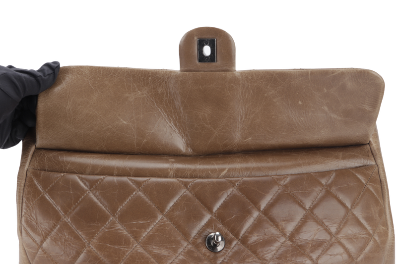 CHANEL FRONT POCKET FLAP SHOPPING TOTE (1974xxxx) BROWN GLAZED CALFSKIN SILVER HARDWARE WITH DUST COVER