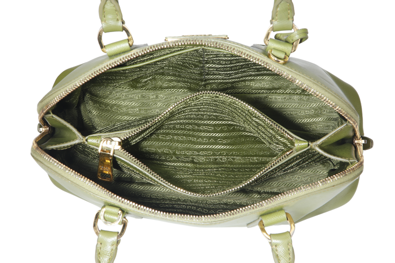 PRADA PROMENADE SATCHEL (BL0837) SMALL GREEN SAFFIANO LUX LEATHER GOLD HARDWARE WITH STRAP AND DUST COVER