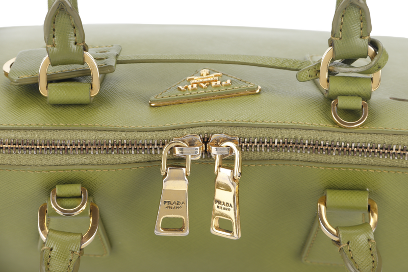 PRADA PROMENADE SATCHEL (BL0837) SMALL GREEN SAFFIANO LUX LEATHER GOLD HARDWARE WITH STRAP AND DUST COVER