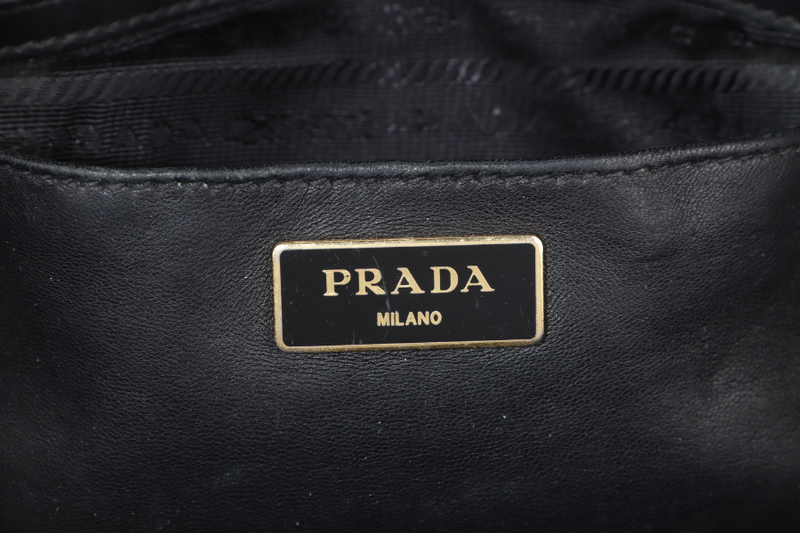 PRADA GAUFRE 2WAY BAG BLACK NYLON GOLD HARDWARE WITH STRAPS NO DUST COVER