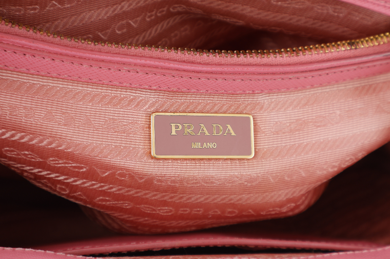 PRADA BN1801 SAFFIANO LUX SMALL PINK LEATHER GOLD HARDWARE WITH LONG STRAPS NO DUST COVER