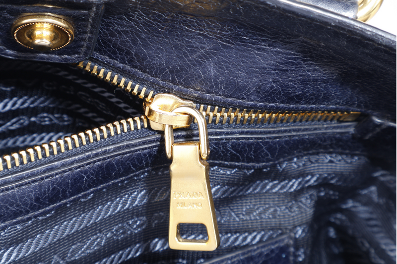PRADA VITELLO SHINE 2-WAY SATCHEL BAG GOLD HARDWARE WITH STRAP, CARD AND DUST COVER