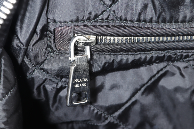 PRADA BOMBER TESSUTO 2 WAY BAG (BL0886) BLACK NYLON SILVER HARDWARE WITH DUST COVER , STRAP AND CARD