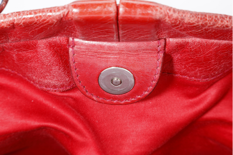 MIU MIU BAULETTO VITELLO LUX ROSSO RED LEATHER SILVER HARDWARE WITH STRAPS AND DUST COVER