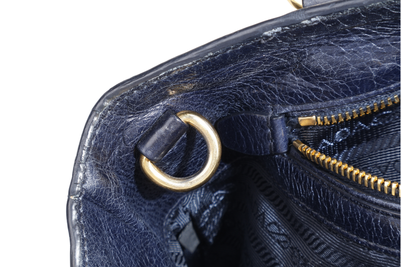PRADA VITELLO SHINE 2-WAY SATCHEL BAG GOLD HARDWARE WITH STRAP, CARD AND DUST COVER