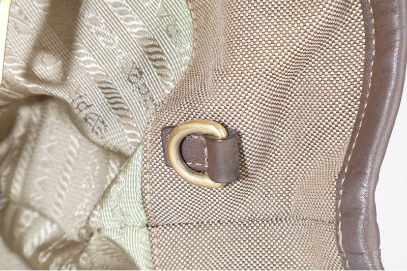 PRADA LOGO JACQUARD MEDIUM CANVAS CORDA BRUCIA GOLD HARDWARE WITH LONG STRAPS, CARD AND DUST COVER