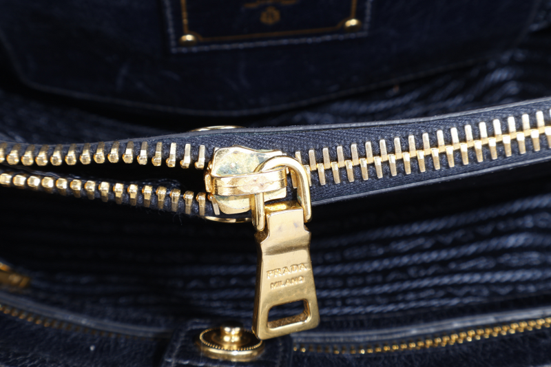 PRADA VITELLO SHINE 2-WAY SATCHEL BAG GOLD HARDWARE WITH STRAP, CARD AND DUST COVER