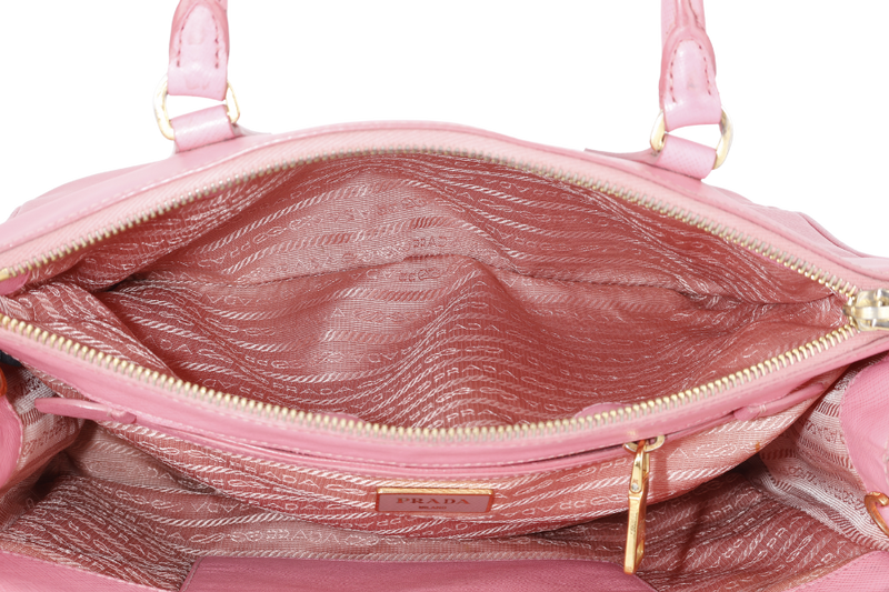 PRADA BN1801 SAFFIANO LUX SMALL PINK LEATHER GOLD HARDWARE WITH LONG STRAPS NO DUST COVER