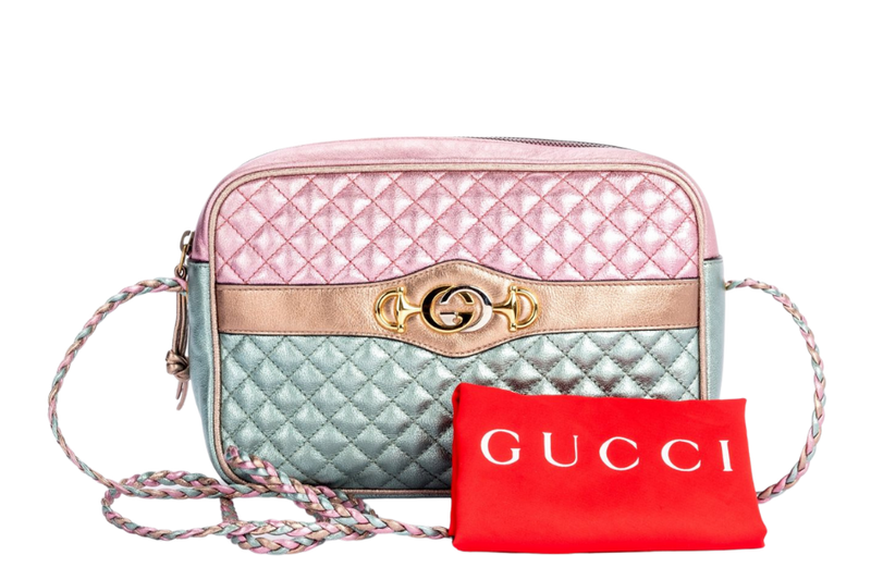 Gucci Laminate Shoulder Bag, Quilted Pink Metallic & Blue Metallic