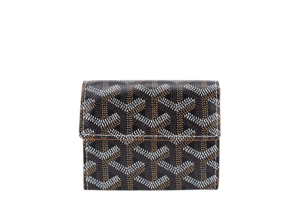 GOYARD MARIGNY WALLET BLACK & TAN GOYARDINE SILVER HARDWARE NO DUST COVER